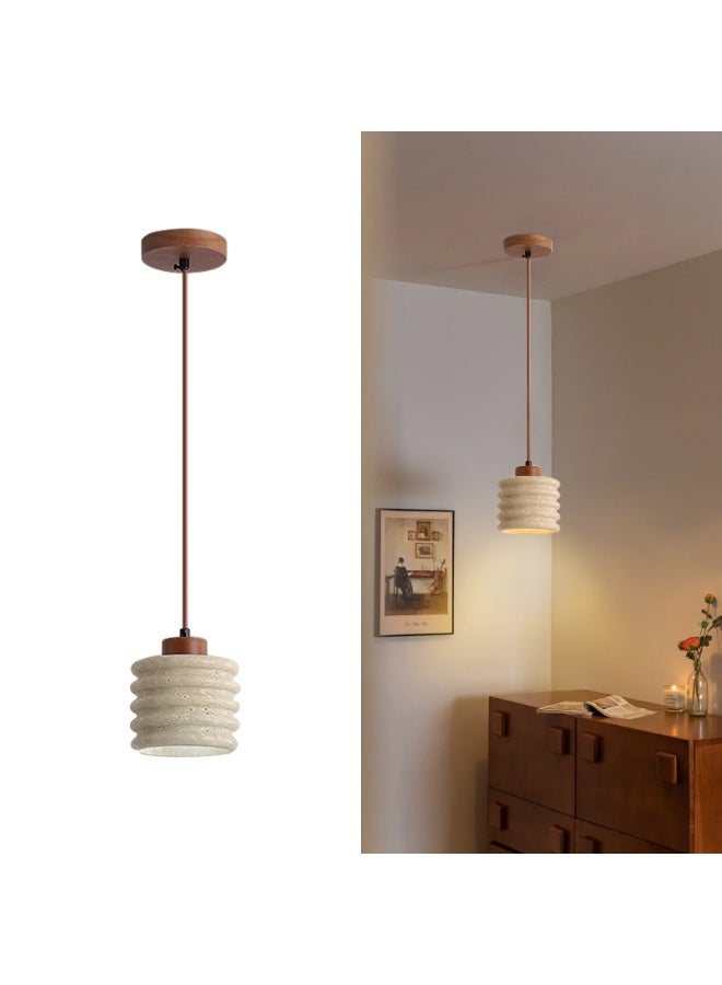 Ramadan Chandelier-Spiral Stone Ribbed Modern Pendant Light-Height-Adjustable Wood Base Ceiling Lamp, E27 3000K Warm Glow (Bulb Included) for Dining Room Table/Bedroom Over Bed/Kitchen Island - Image 2